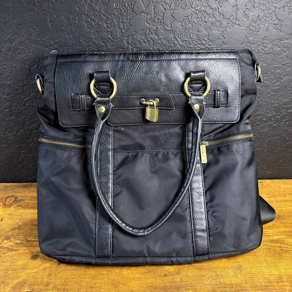 Newlie Louise Black Nylon Vegan Leather Convertible Diaper Bag Backpack Womens L